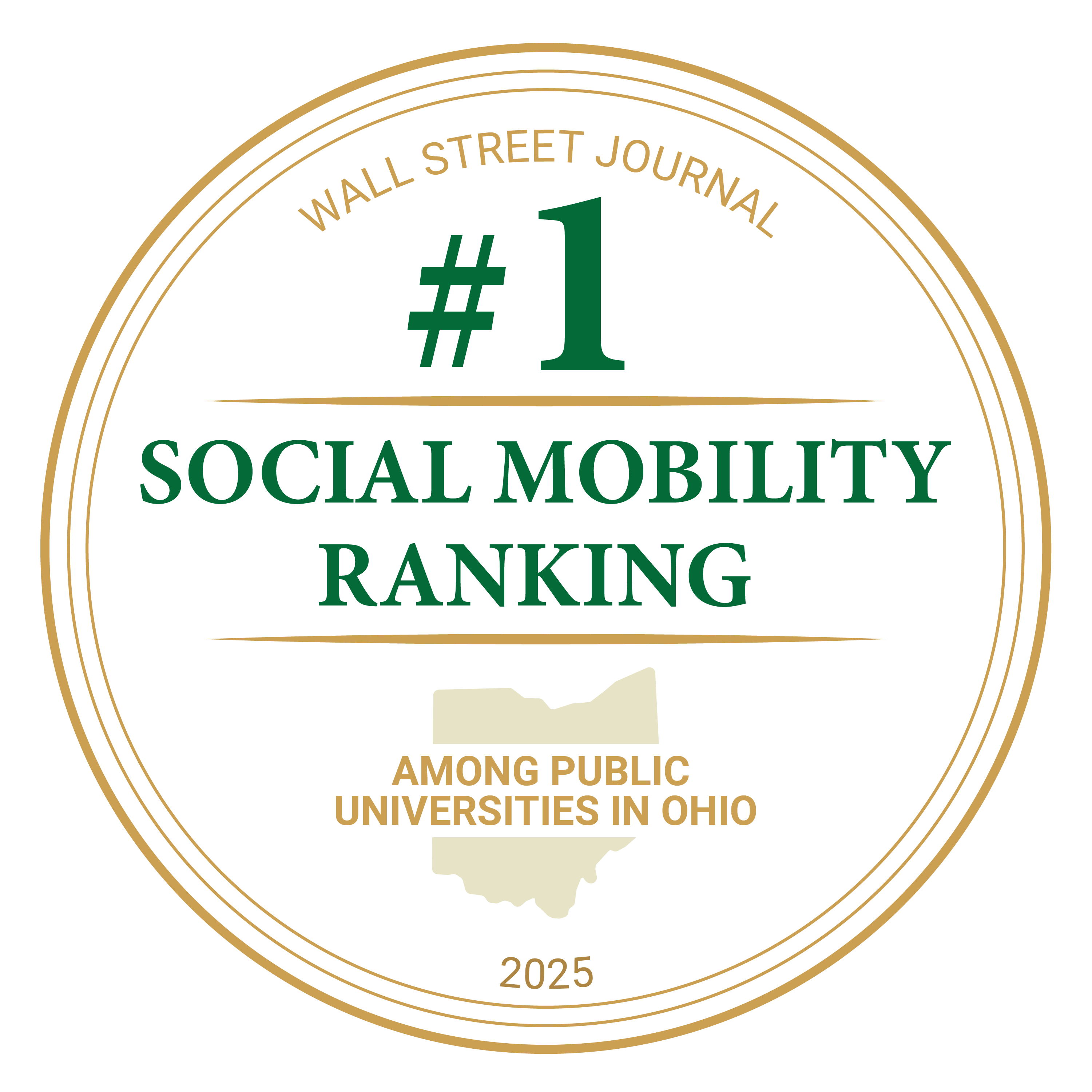 branded badge with text wall street journal #1 social mobility ranking among public universities in ohio 2025