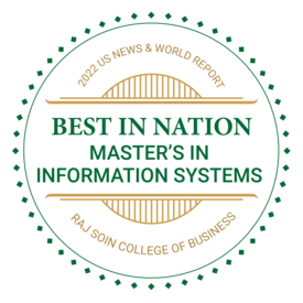 2022 U.S. News &amp; World Report Best in the Nation Master's in information systems Raj Soin College of Business